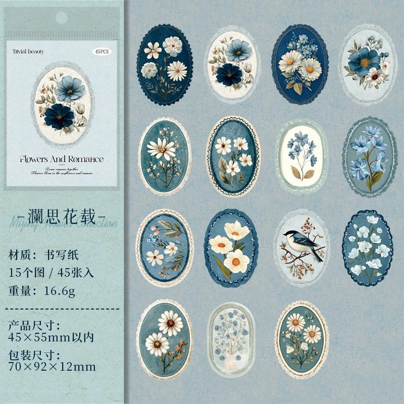 1box/45pcs Vintage Floral Theme Decor Stickers, Art Retro Flower Patterns, DIY Handmade Album Scrapbooking Decorative Paper