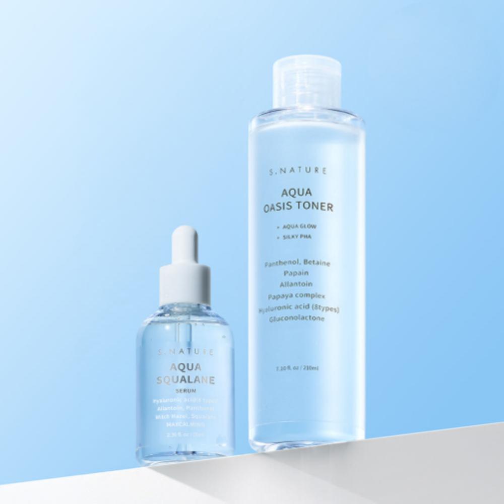 

S-NATURE Aqua Squalane Serum 70ml + Aqua Oasis Toner 210ml 2nd Special Set - Deep Hydration & Moisture Barrier Care
