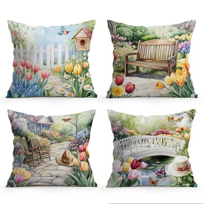 Spring Garden Cushion Pillowcase Printed Polyester 40/45/50cm Throw Pillowcover Decorative Sofa Cushion Pillowslip Home Decor