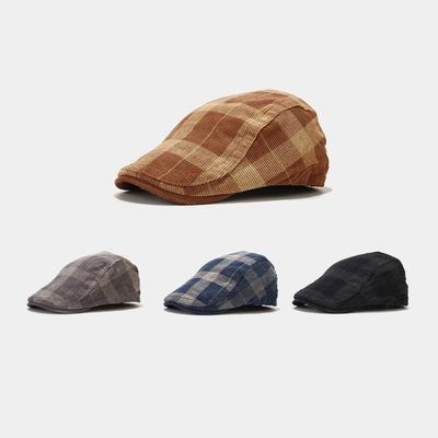 Adjustable Plaid Cotton Corduroy Newsboy Hat for Men And Women Gatsby Golf Cap Flat Ivy Cabbie Youth Teens Fashion Accessory
