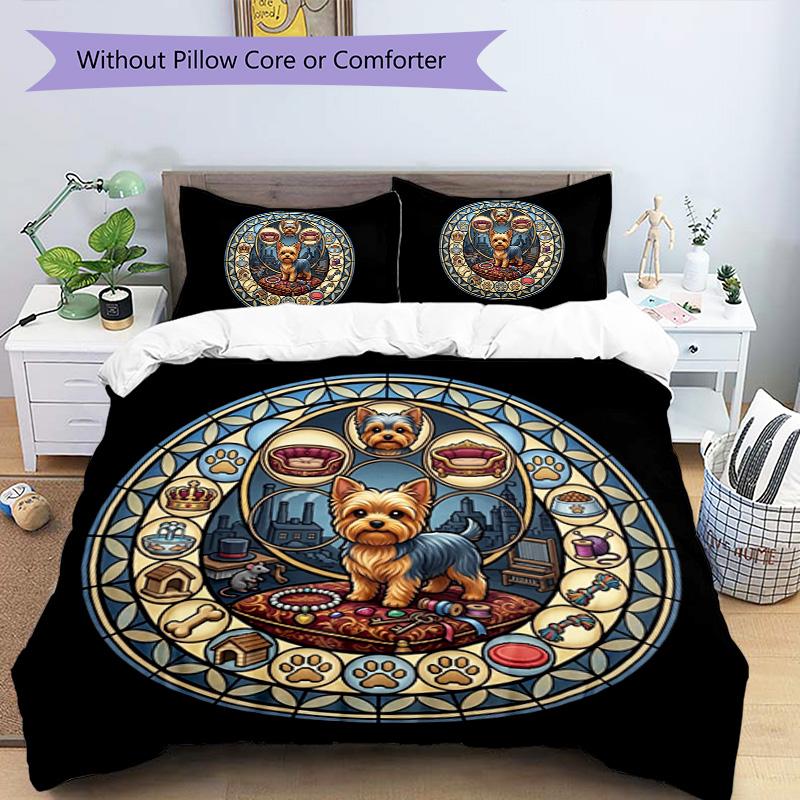 Glass Yorkie Dreams Pattern Bedding,Quilt Set Quilt Cover Pillowcase Home Birthday Gift (1*duvet cover+2*pillowcase,without core)