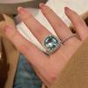 Fashion Wedding Band Bridal Ring Luxury Blue Zirconia Crystal Stone  Sterling Silver  for Women Engagement