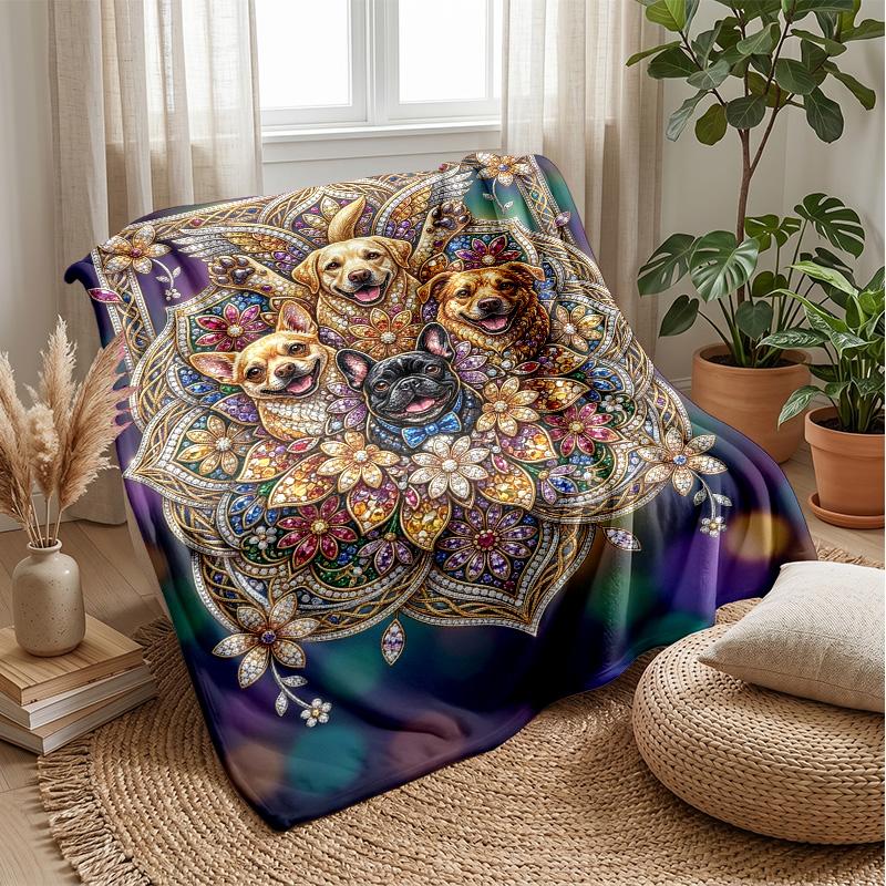 Floral Garden Pup Theme blanket Lightweight Warm Flannel Blanket Decorative Throw Blanket for Home Decoration