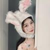 GOODCHI Rabbit Headgear, Animal Hat, Long-Haired Cap, Halloween Cosplay, Costume Accessory, Headband (White)