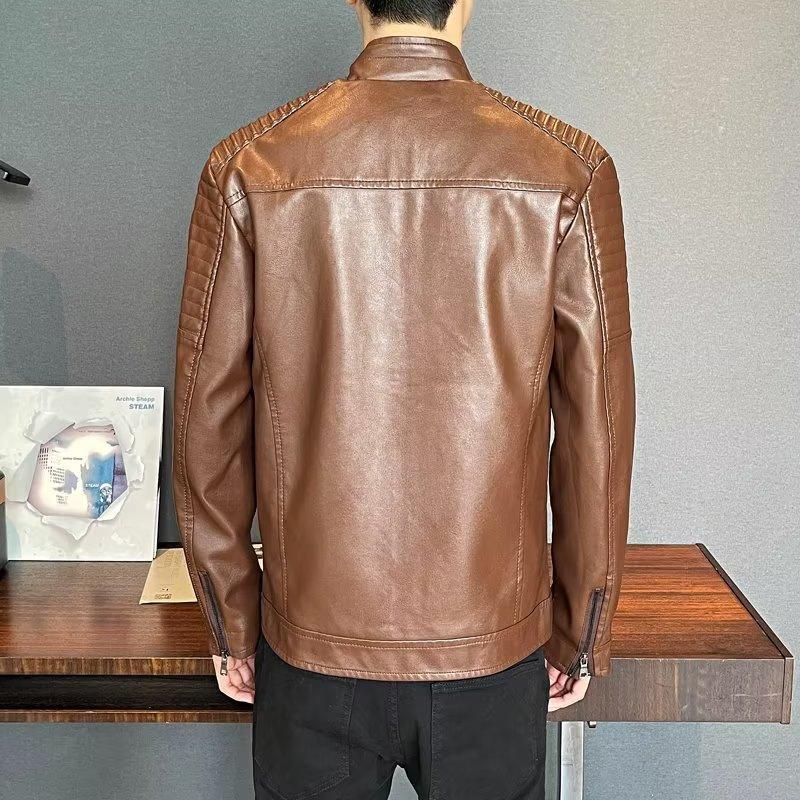 Autumn and winter new stand-up collar leather jacket slim trend locomotive pu leather jacket men