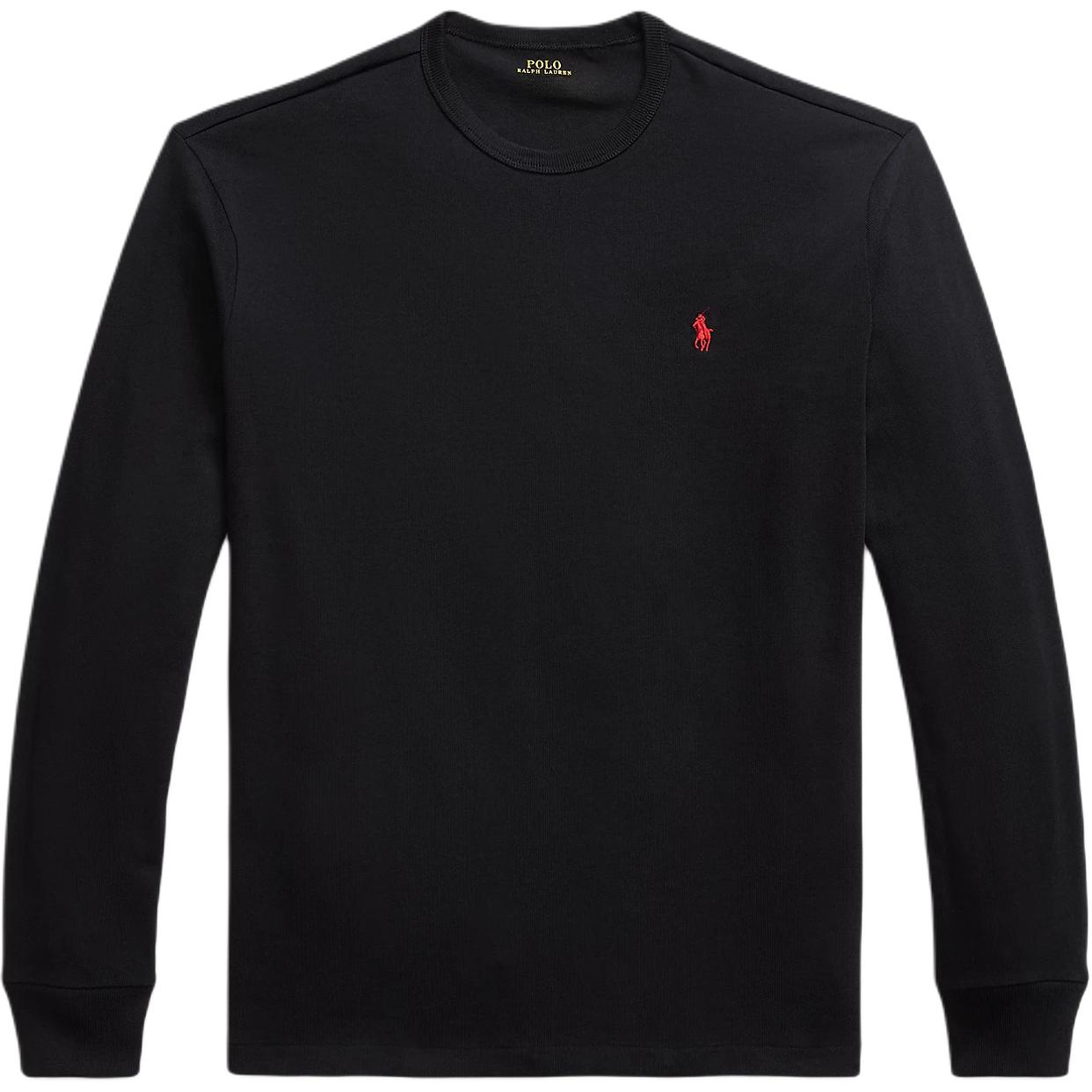 

Polo Ralph Lauren Однотонная футболка с круглым вырезом и длинным рукавом Классическая посадка Мужской топ Черный 710970697-001 L