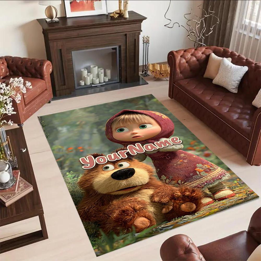 Masha Bear Customize Your Name Floor Mat Design for Study Room Dining Room Kitchen Entryway Antislip Carpet Decorate Offices