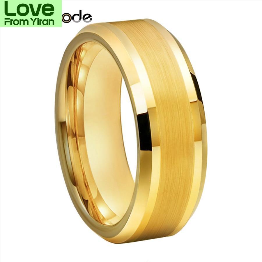 

6 мм 8 мм золото вольфрам карбид обручальное кольцо для мужчин и женщин обручальное кольцо центр матовый скошенные края полированные удобная посадка 7.5