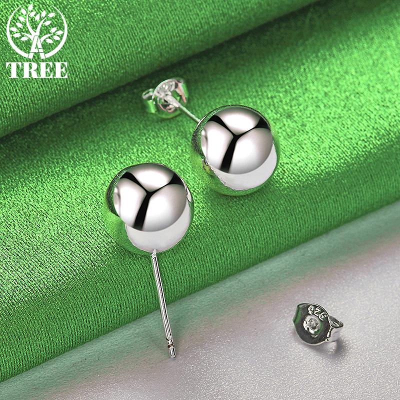 Charm 925 Sterling Silver Smooth Round Bead Stud Earrings For Women Party Birthday Christmas Fashion Elegant Jewelry Accessories