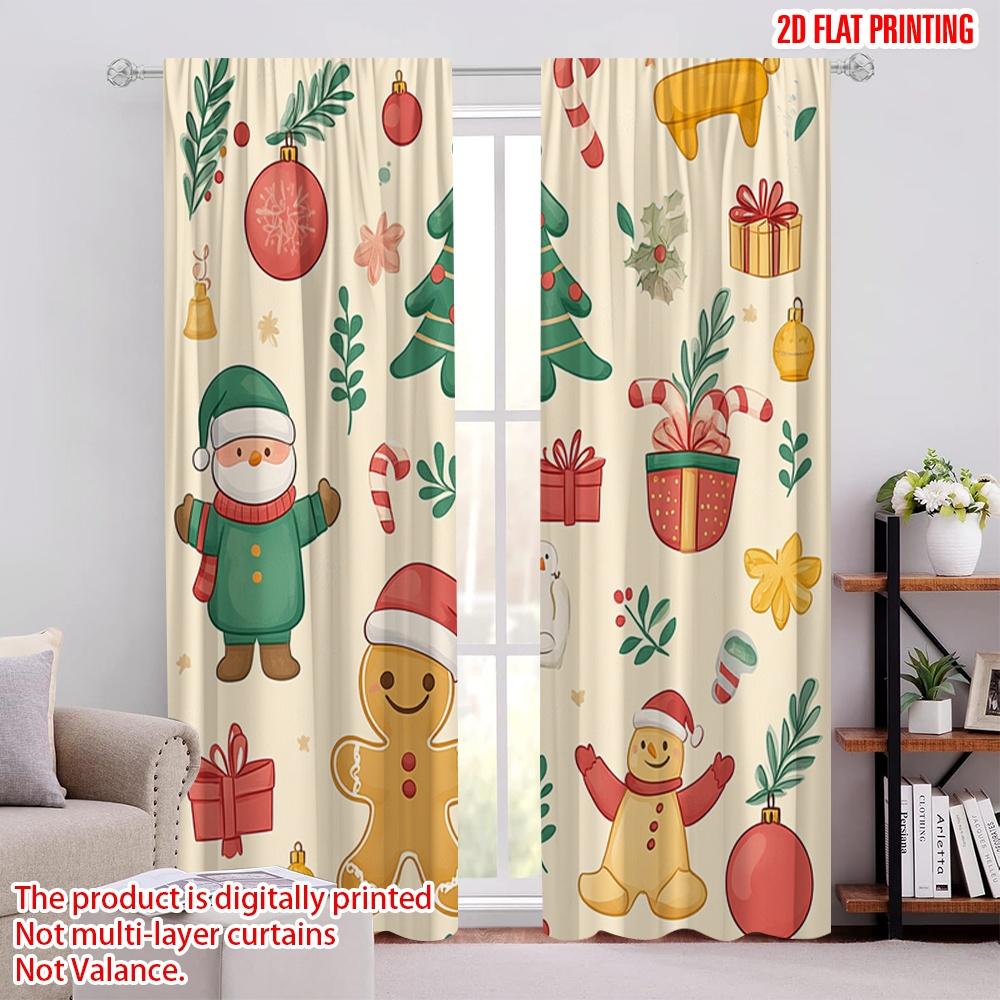 

2pcs,2D plane printing Pattern Curtains Christmas Cute Elements (4) Polyester Fabric (without rod) Holiday Ldeal for Bedroom & 52.50 × 116.00 cm 2 pcs