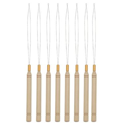 5 teile/satz Holzgriff Einfädler Ziehen Nadel Metall Haar Extensions Schleife für Die Herstellung Von Perücken
