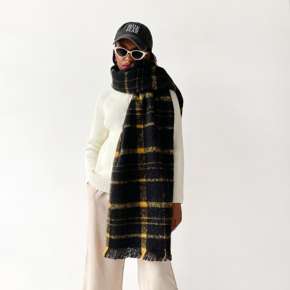 

New white mohair imitation cashmere plaid scarf women s winter high-end wool versatile shawl thickened and warm