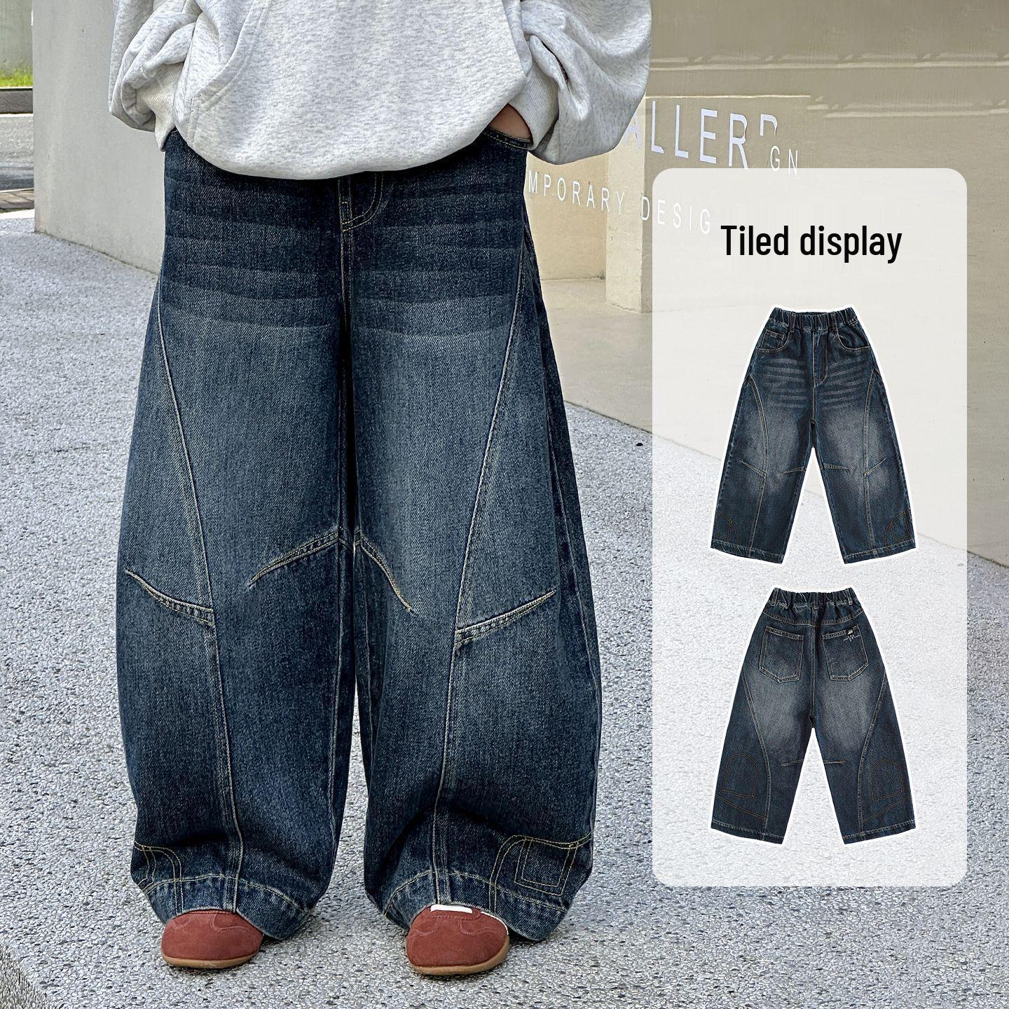 Spring 2026 Boys Hip Hop Wide Leg Jeans - Stylish Heavyweight for Medium & Large 160cm