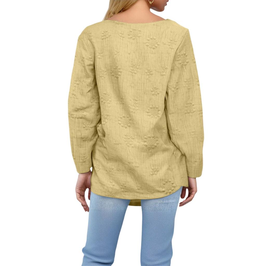 Women's Loose Cotton And Linen Retro Printed Round Neck Long Sleeved Fashionable Top