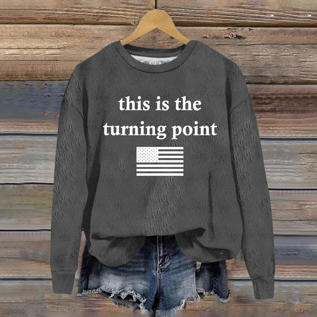 Ladies Fashion Casual Long Sleeve Printed Round Neck  Pullover Top