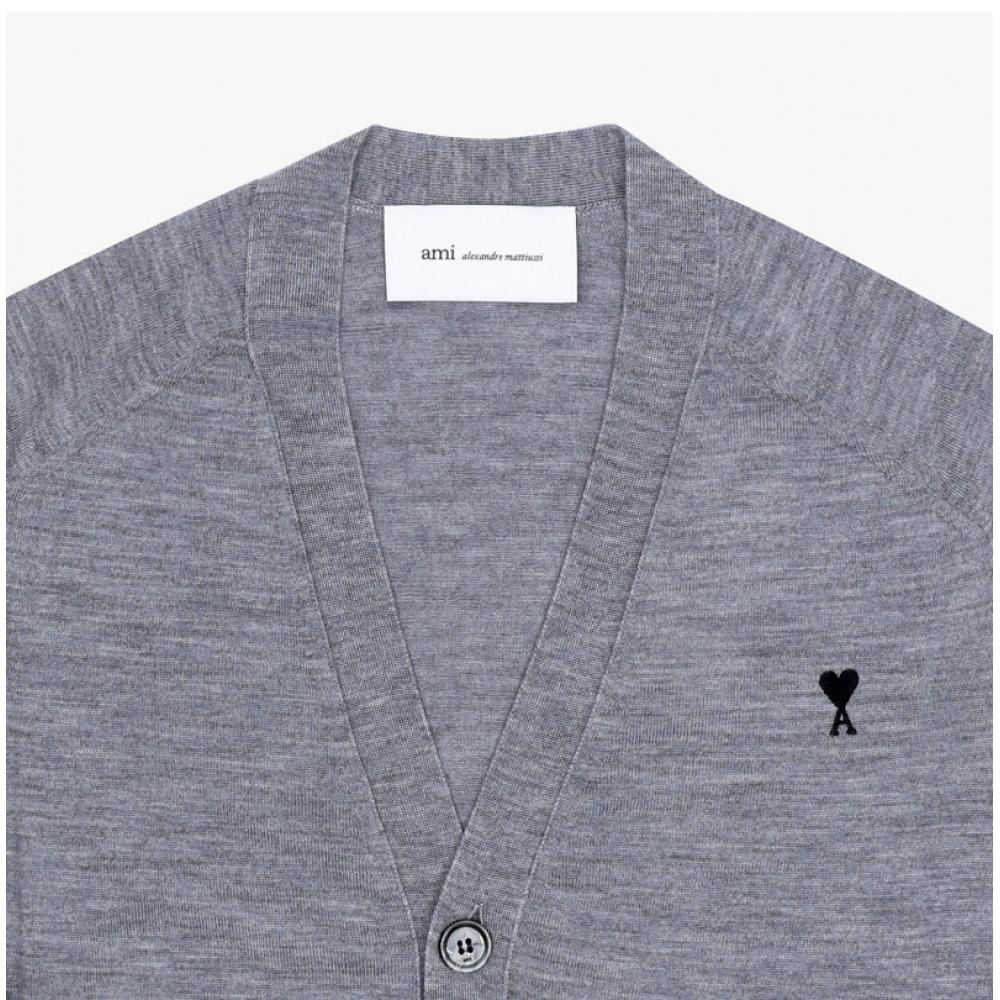 Ami Men S V Neck Cardigan Small Heart Logo Kn0039