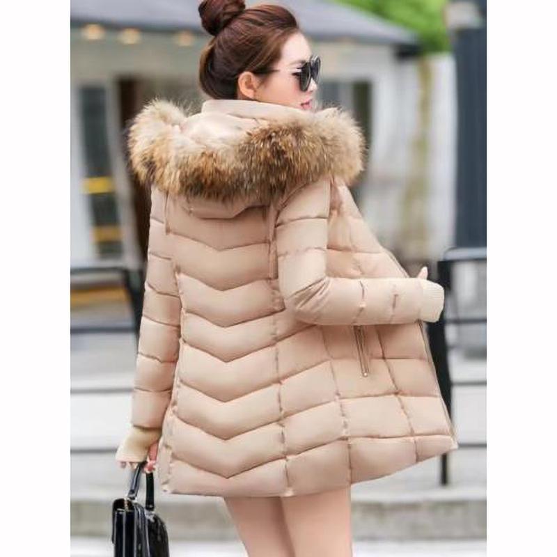Autumn Middle Length Jacket Coat Women Fur Collar Parkas Slim Padded Jacket Winter Jackets