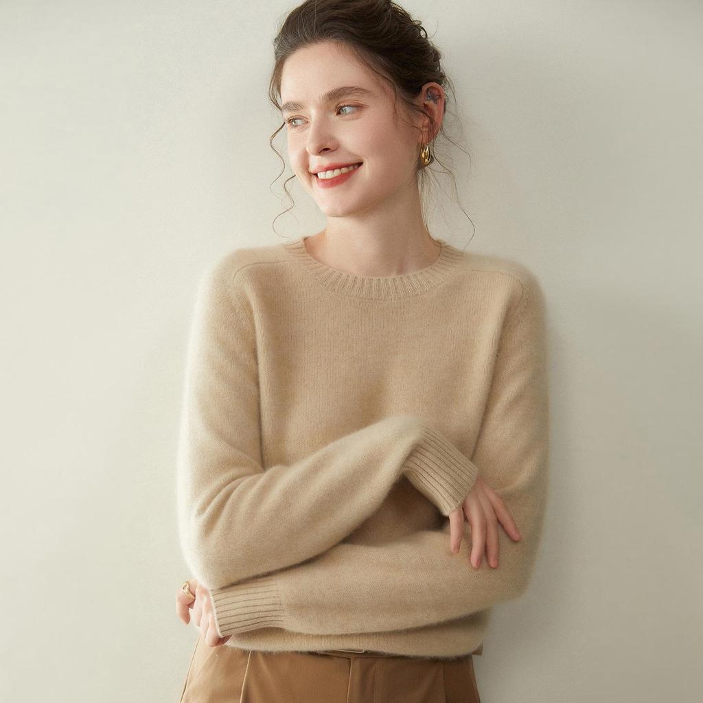 Damen Kaschmir Pullover mit Rundhalsausschnitt - Herbst/Winter Kollektion 2025, Sattelschulter, Verdickt, Uni-Farben, Lockere Passform, Figurschmeichelnde Strick-Basis.