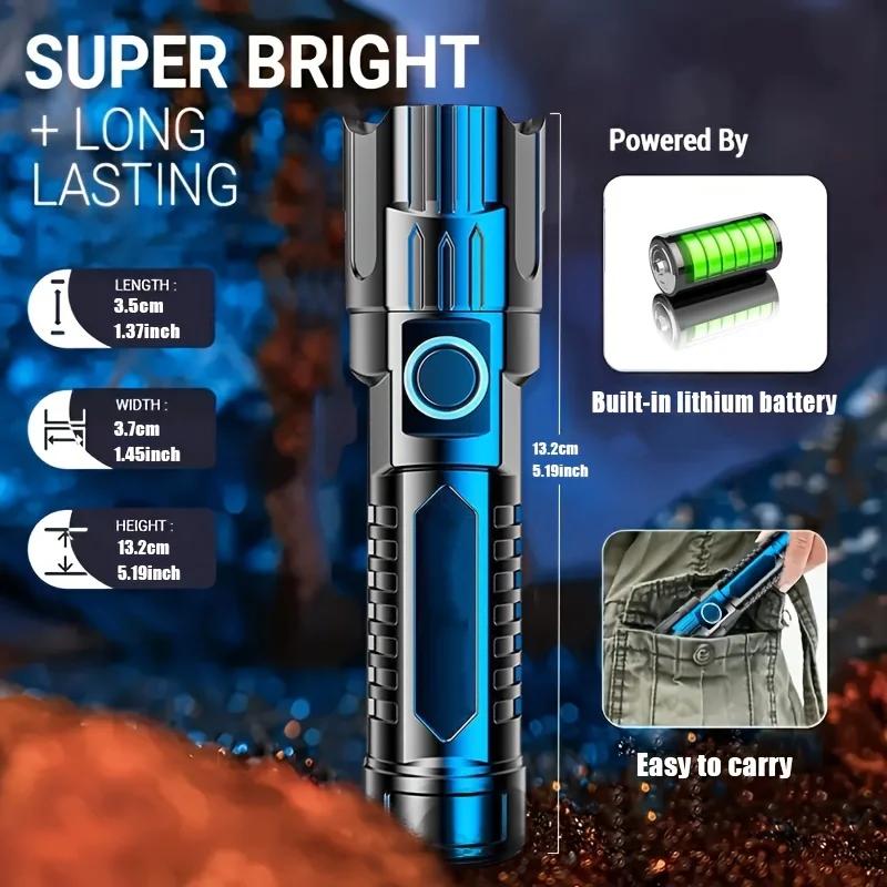 Super Bright 1000LM Rechargeable LED Flashlight Handheld Powerful Zoomable Waterproof Torch for Emergency Camping