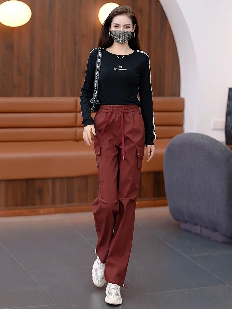 Women's Autumn/Winter 2024 High-Waisted Wide-Leg Sweatpants - Thick, Casual, Slimming Design