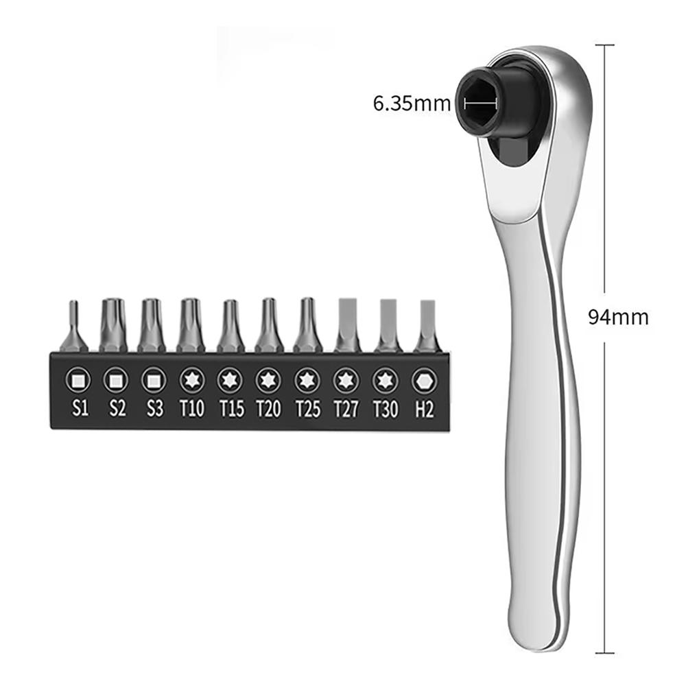 Mini Ratchet Wrench 1/4" Socket Set - Reversible Quick Screwdriver with Phillips, Hex, and Torx Multifunctional Kit