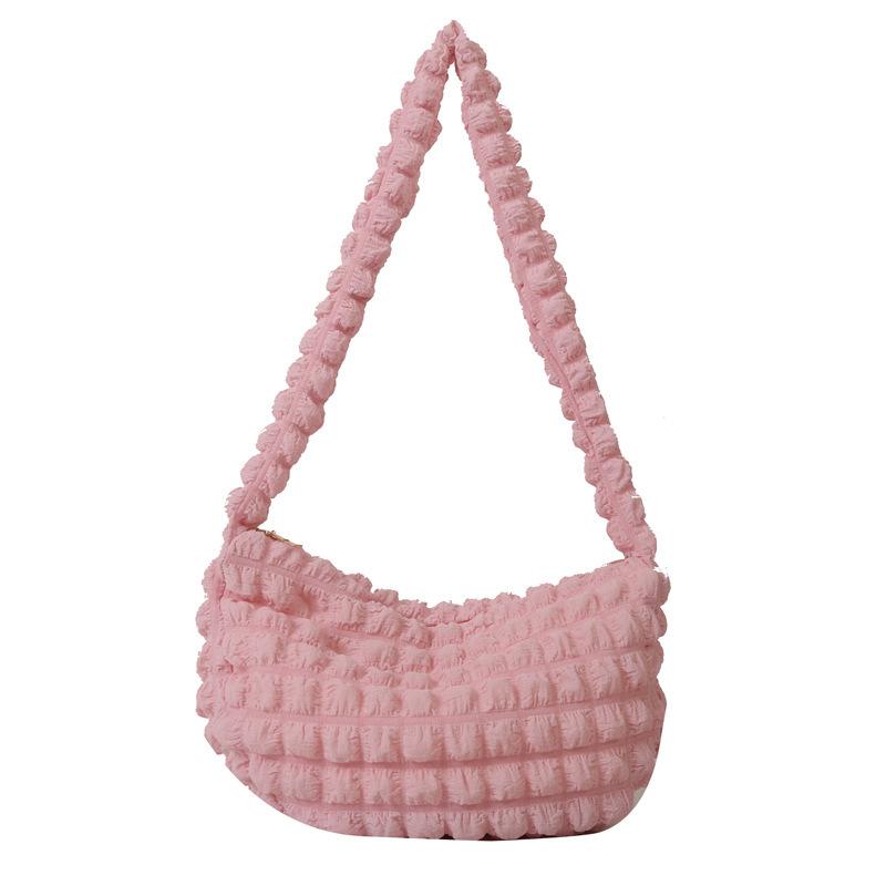 

Korean version of small fresh foreign solid color simple shoulder bag bag women s 2025 pre-autumn new casual bubble plaid bag without pendant розовый