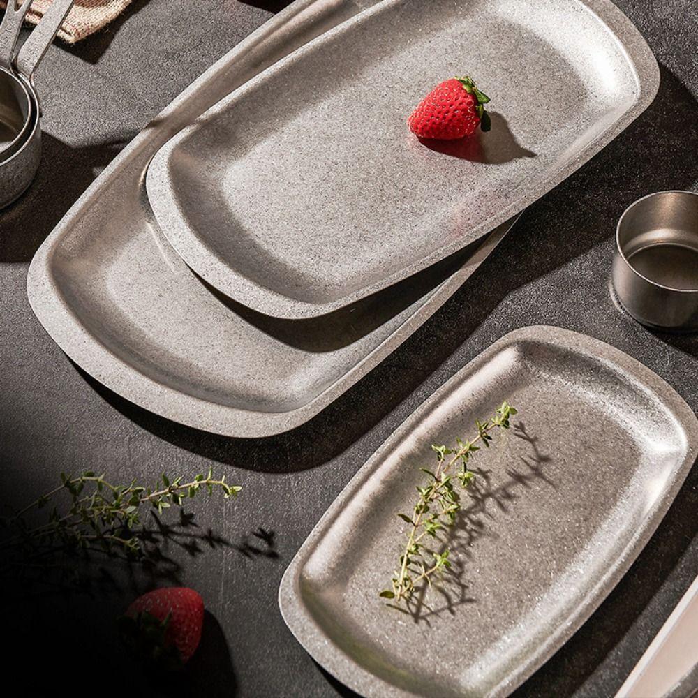 Stainless Steel Dinner Plate Retro Style Steak Plates Fruit Dish Serving Tray  For BBQ Dim Sum