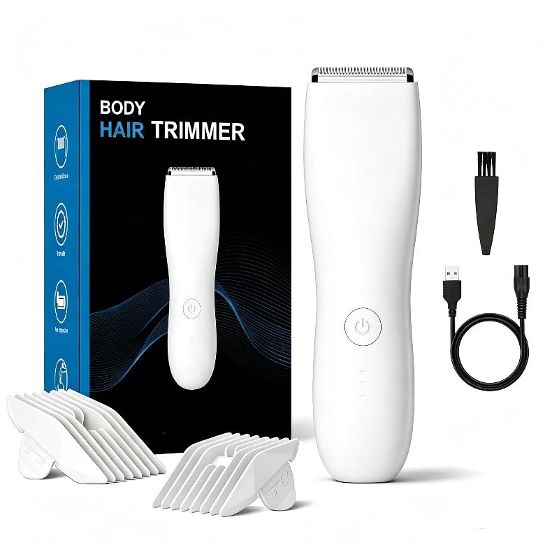 Waterproof Electric Body Hair Trimmer With Rechargeable Base Adjustable Guide Combs For Men Daily Personal Grooming At Home