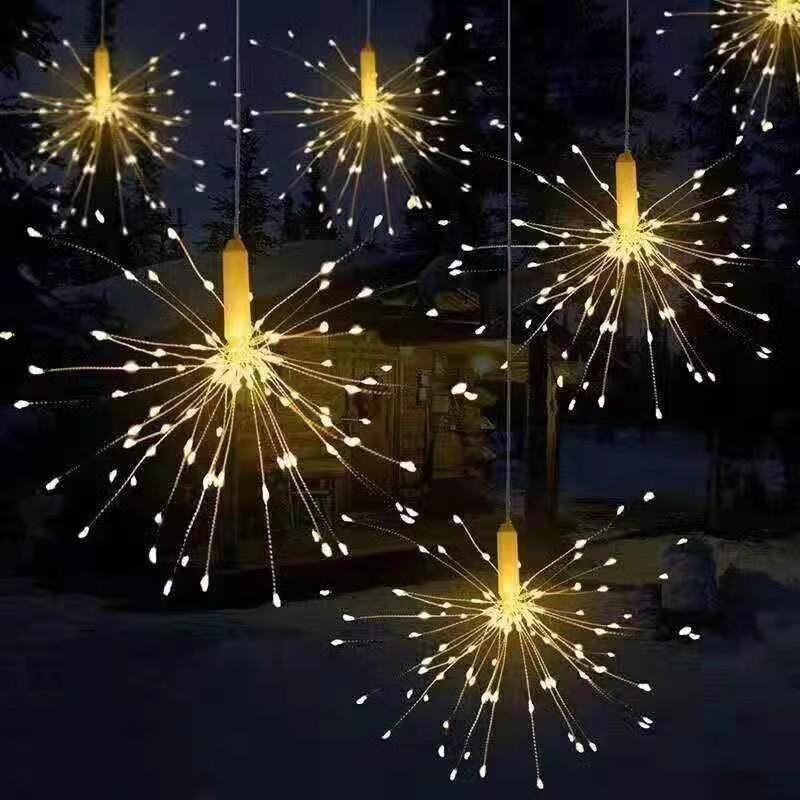 Solar-Powered Dandelion Firework LED Lights with Remote Control for Camping