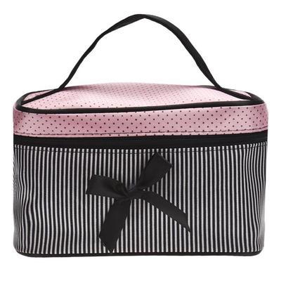 Cosmetic Bags Women Bag Square Bow Stripe Dot Organizer Travel Makeup Bag Makeup Case Box