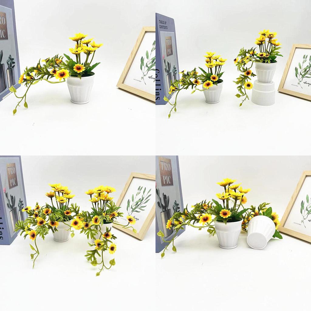 Faux Sunflower Green Plant Round Pot Patio Wedding And Photography Settings Prop