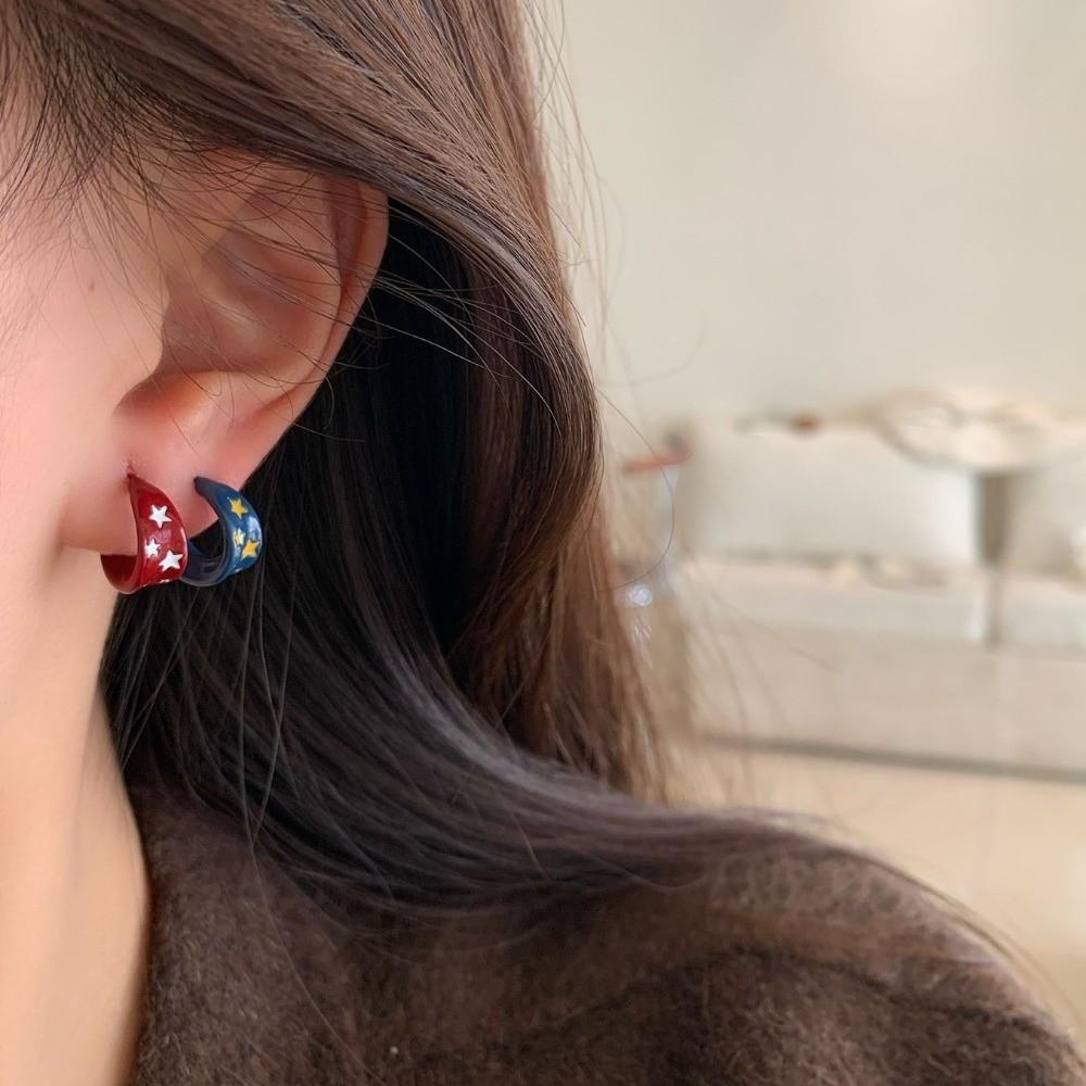 Enamel Drip Oil Star Hoop Earrings Vintage Colorful Dripping Earrings  Party