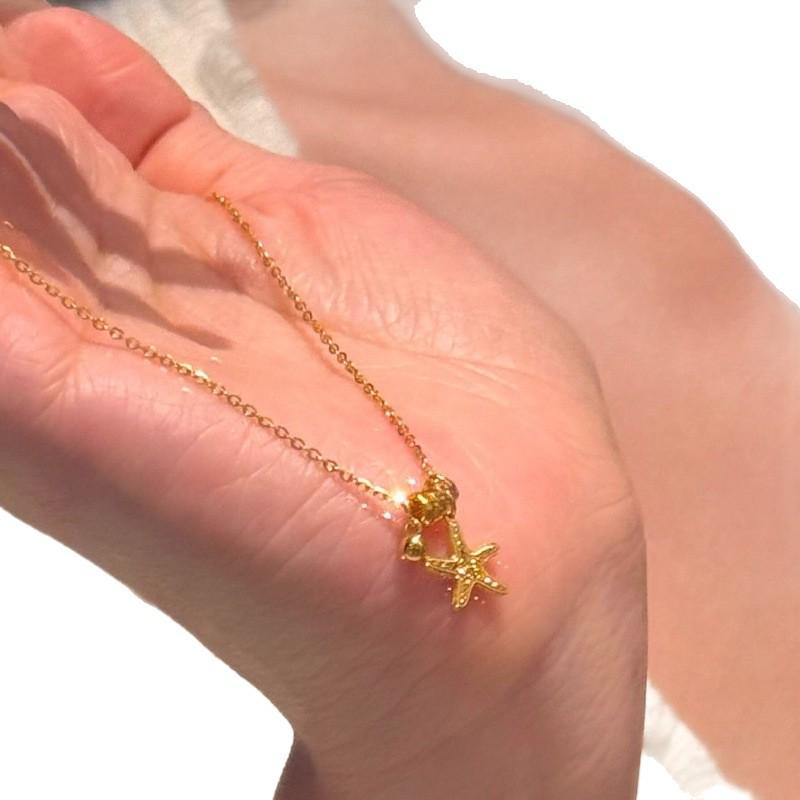 American Starfish Pendant Necklace - Crushed Ice Summer Bling, Retro Niche Style for Women