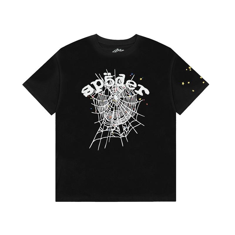 Foreign Trade Meichao Sp5der555555 Spider Web Printing Summer Loose Trend Men's and Women's Couples Short Sleeve T-Shirt Summer