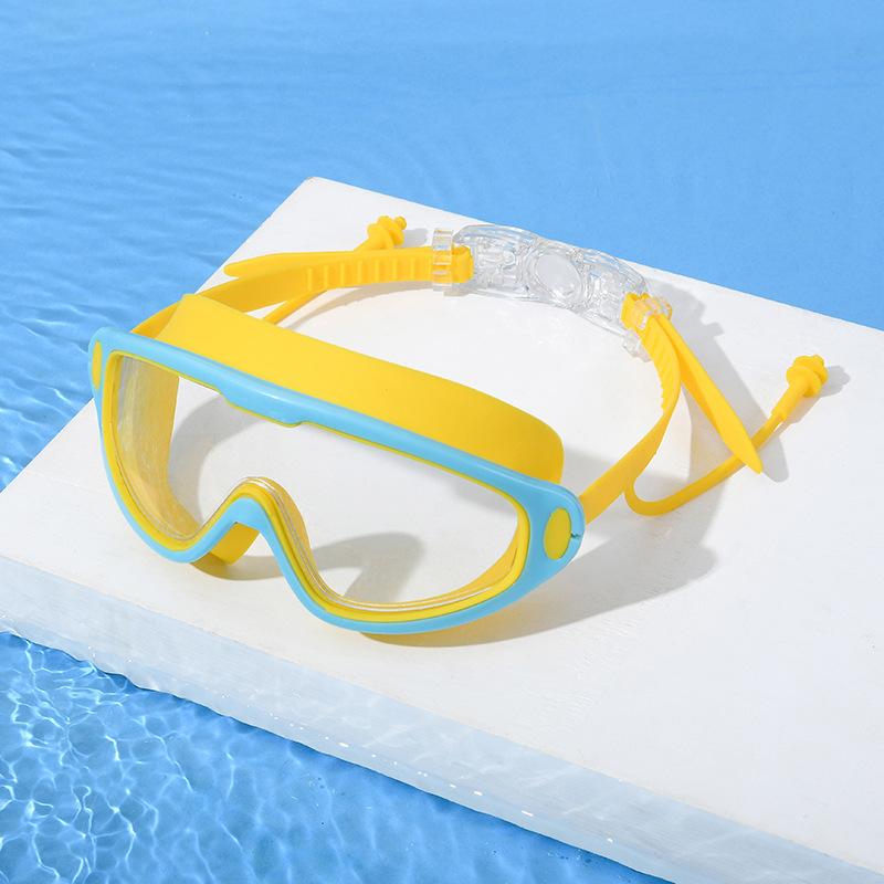 

New large frame boxed children s swimming goggles silicone mirror ring, anti-fog high definition небо синє кольору