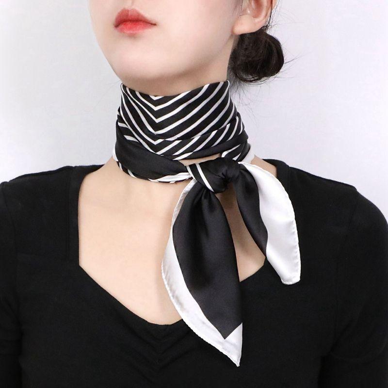 

Стильный женский квадратный шарф с простыми полосками: Шелковистая атласная гладкая текстура, привлекательность люксового бренда