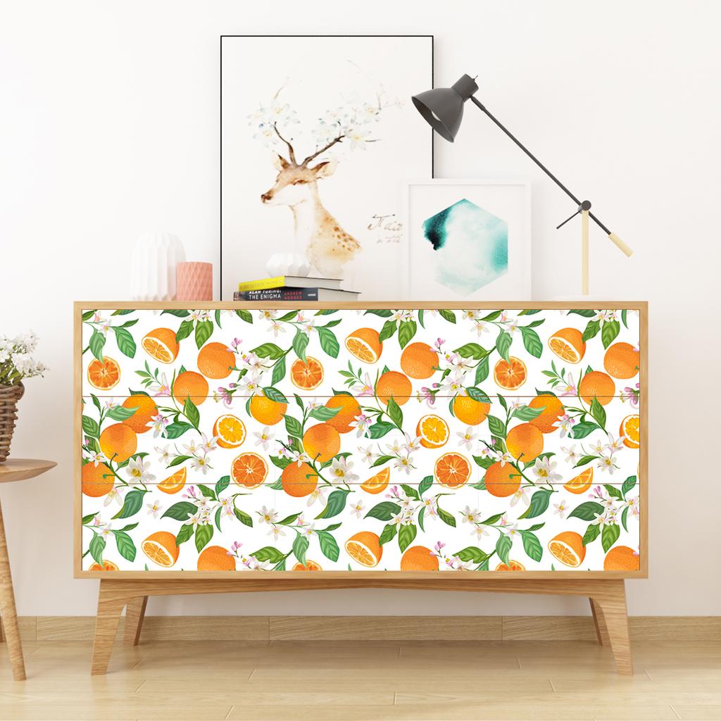 Peel and Stick Orange Fruit Wallpaper Kitchen Decor Floral Leaves Self-Adhesive Contact Paper