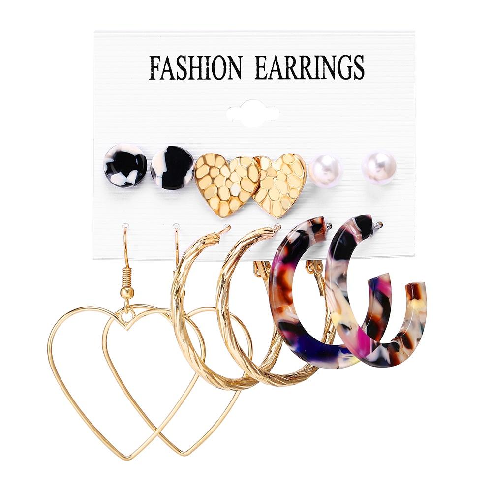 IF ME Korean Geometric Tassel Earring Set Simple Retro Leaf Heart Gold Earrings Jewelry Accessories