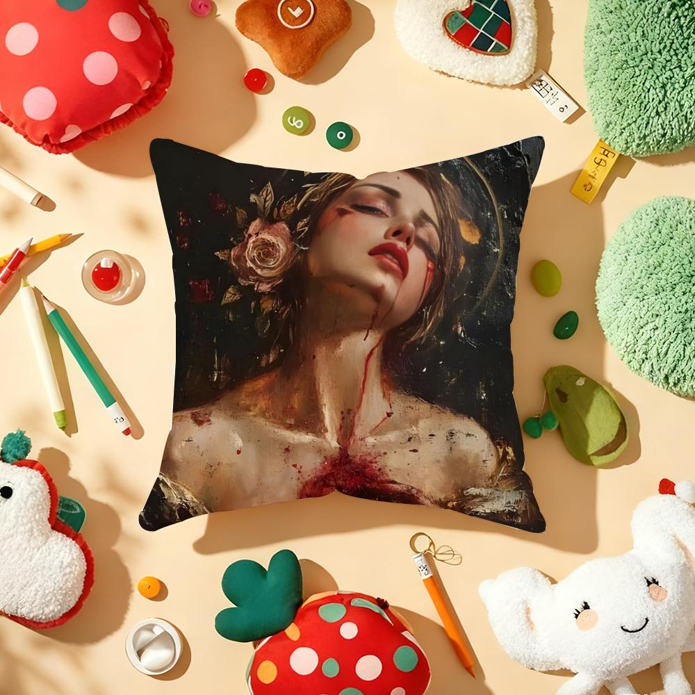 Medieval European Lady Cushion Cover Plush Fabric Soft DoubleSided Printed Sofa Warm Winter Home Gift Pillow Cover