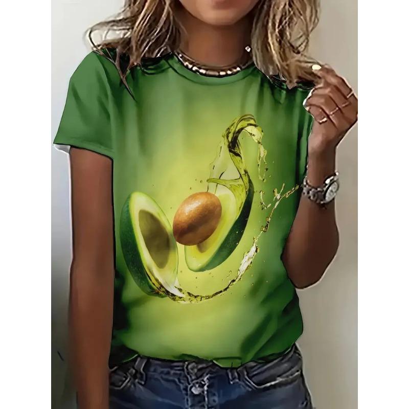 Summer Round Neck Fruit Juice Beverage Printed Top Fashionable Casual Short Sleeved Women's T-shirts