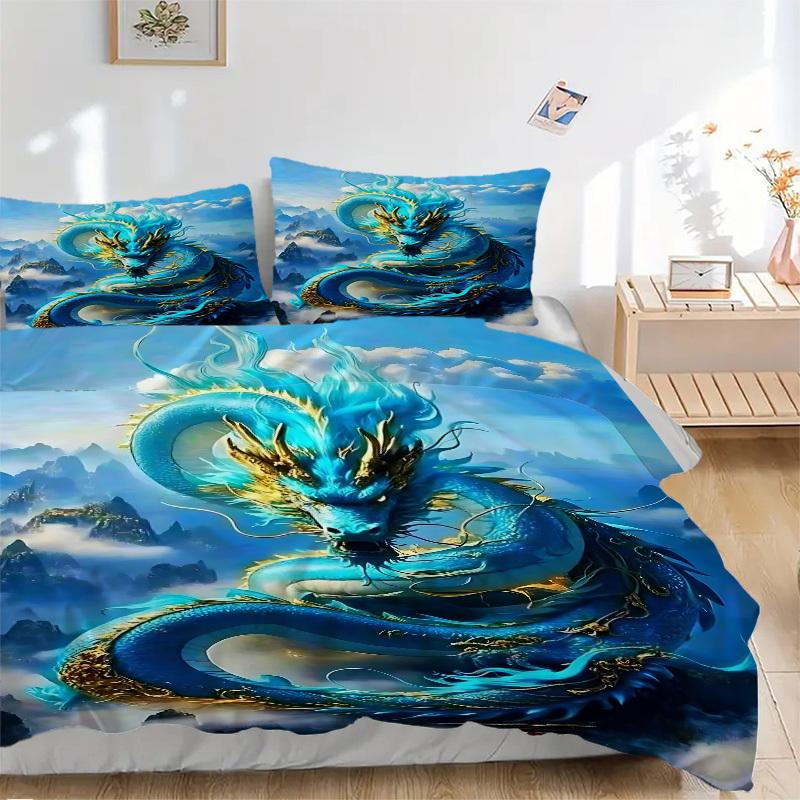 

3PCs Dragon Fantasy Artwork Design Cover Set, Breathable Fabric(1 Duvet Cover + 2 Pillowcases) (Without Quilt) yy250911208 135x200cm