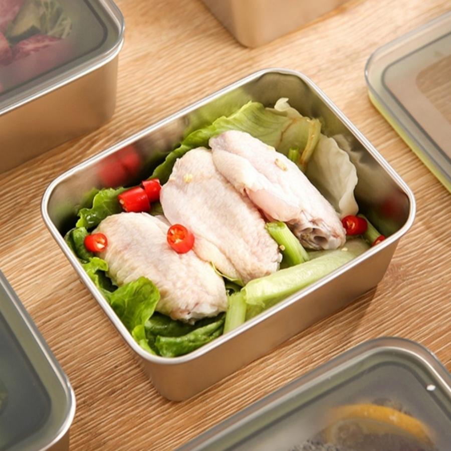 Stainless Steel Food Storage Container with Silicone Lid Sealed Lunch Box for Daily Meals Portable Refrigerator Organizer