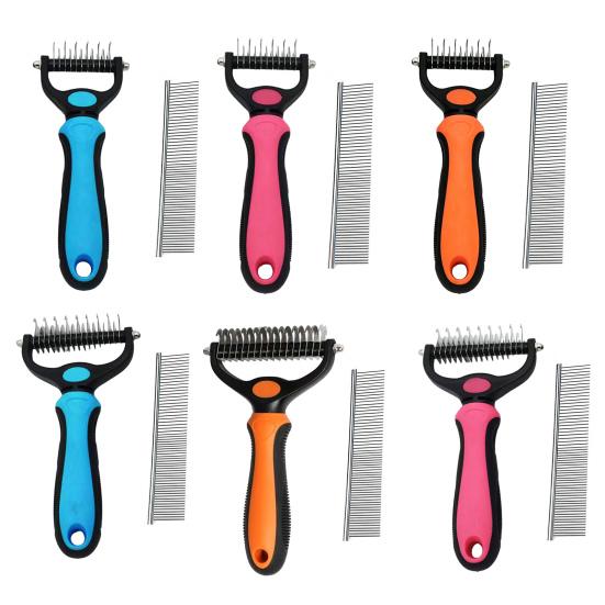 Pet Grooming Rake And Comb, Double-Sided Undercoat Rake Pet Detangling Comb, Dog Dematting Rake, Grooming Tool for Long Short Hair Cats Dogs
