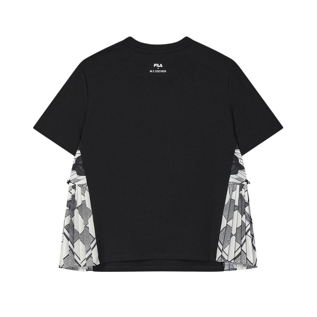 Fila X M.C. ESCHER Heritage Series Fashion Casual Versatile Short Sleeve T-Shirt Women T-Shirts Black F11W538103F-BK