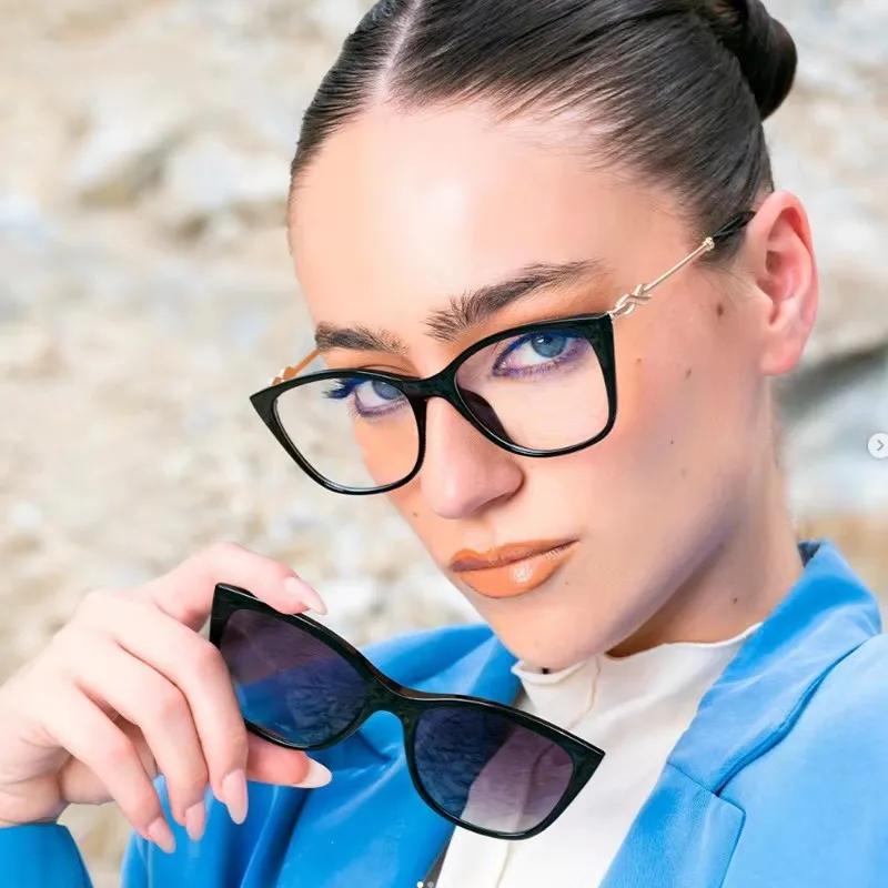 TR90 Lightweight Material Stylish Women's Cat Eye Blue Light Glasses with Custom Myopia Prescription Lens for Reading Glasses