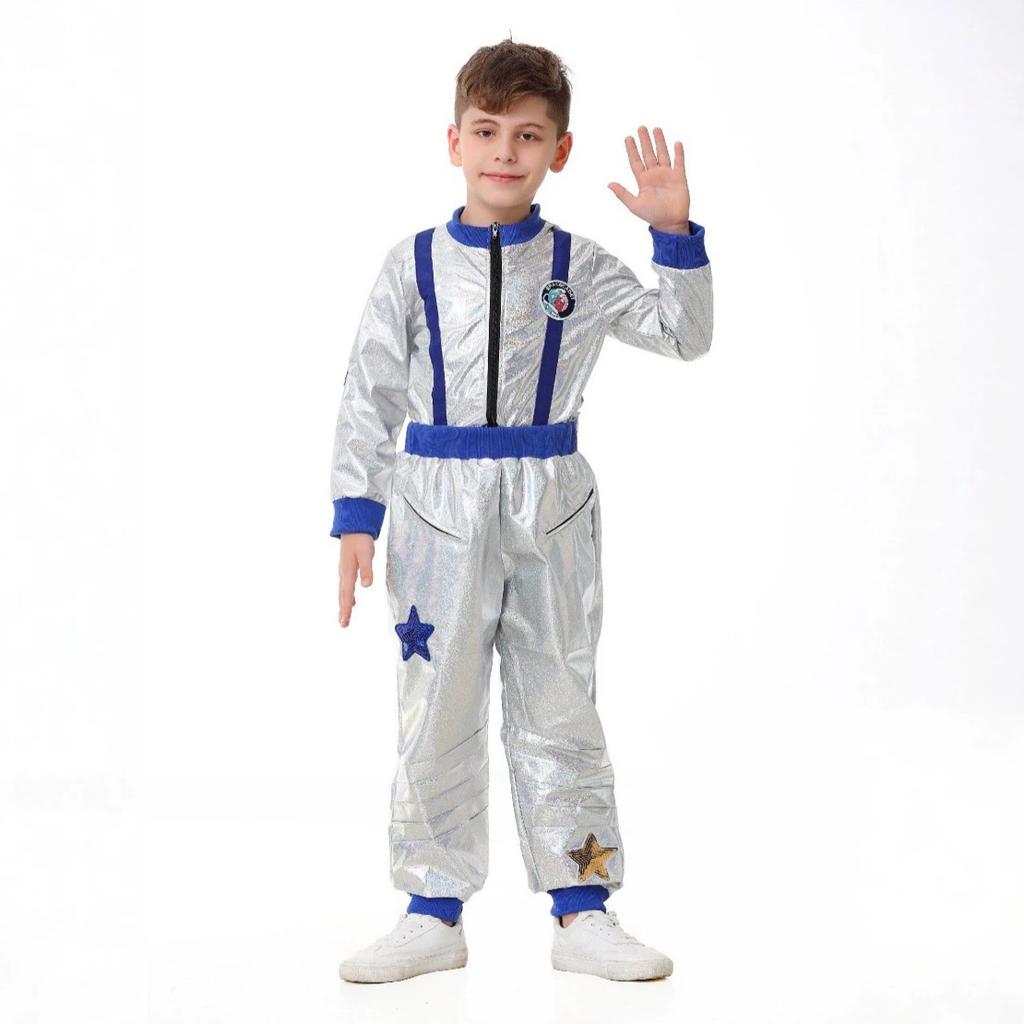 Halloween new wandering earth silver glossy astronaut spacesuit top pants COS parent-child performance suit