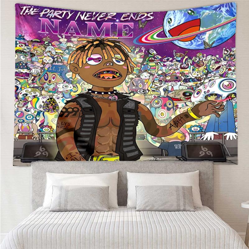 Custom Name Juice WRLD Print Tapestry, Backdrop, Easy Setup, Ideal for Bedroom, Office & Living Room, with Aesthetic Wall Hanging Decor.