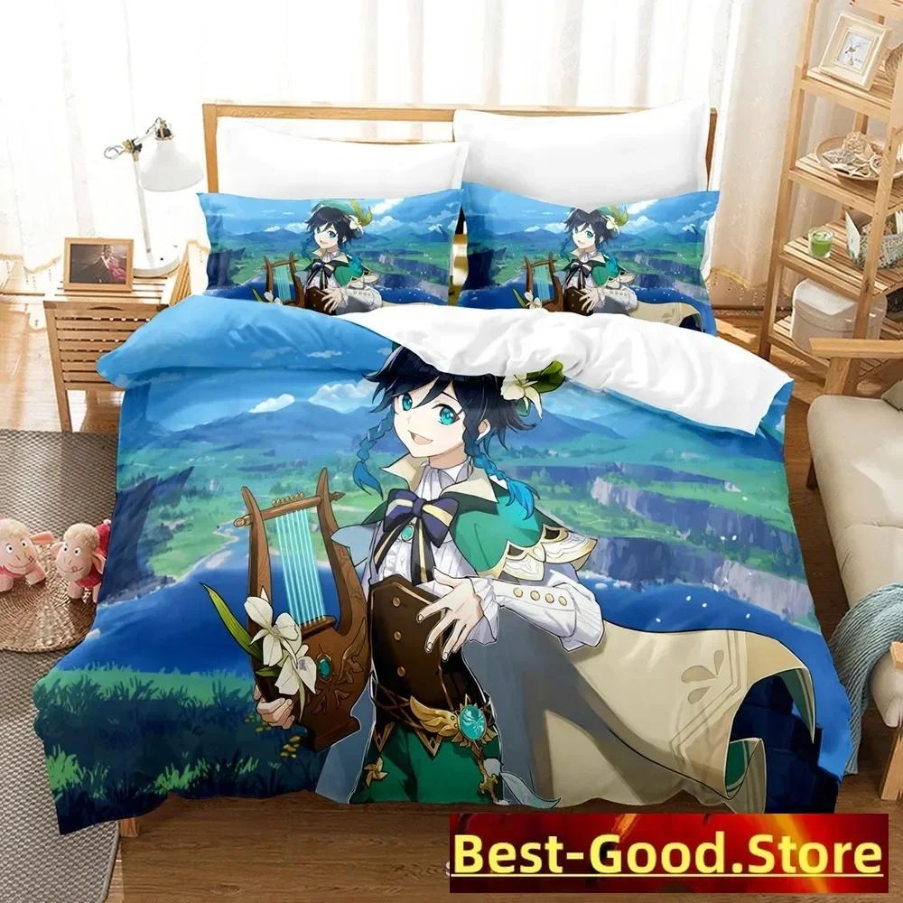 Genshin Impact Bedding Set Purple Keqing Printed Bed Set With Pillowcase Duvet Cover Soft Single Double Queen Super King Size