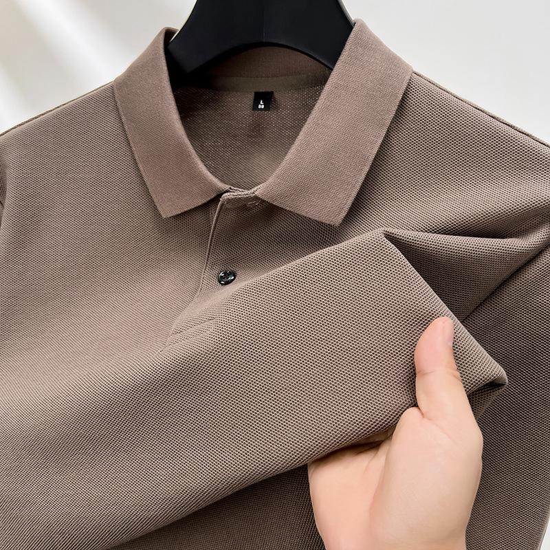 100% Cotton Men's Long Sleeve Polo Shirt Autumn Lapel Collar Business Casual T-Shirt