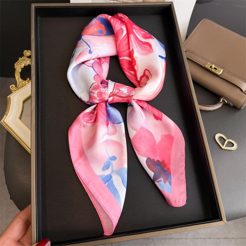 2026 New Floral Printed Square Scarf for Women Soft Lightweight Scarf Headbands Fashion Bag Tie Ribbon Hair Bands Bandana
